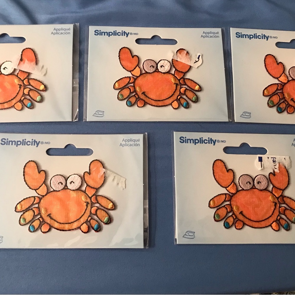 Lot 5 Simplicity Orange Crab Appliqué Patch Set hat jeans tote decor